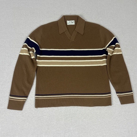 Vintage Lord Jeff 1960’s Brown Acrylic Striped Sweater Eclectic Grandpa - Picture 2 of 5